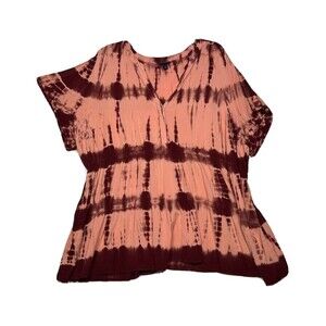 Torrid Womens Size 5 Top Peach Tie Dye Tiered Tunic Cap Sleeve Orange Red